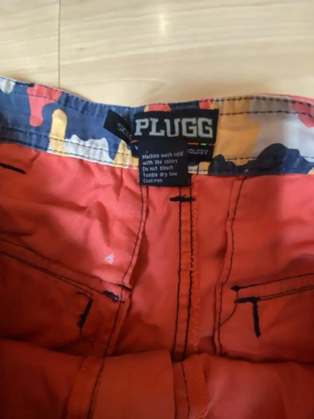 Plugg Men's Vintage Cargo Shorts Orange Utility Multi-Pocket